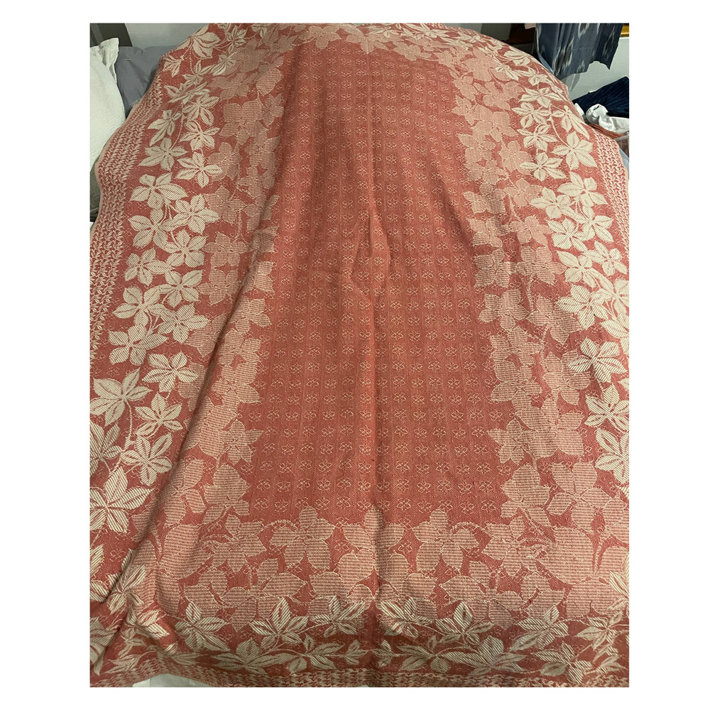 Vintage Floral/Foliage Design Brocade Tablecloth 72" x 51" Cream & Red